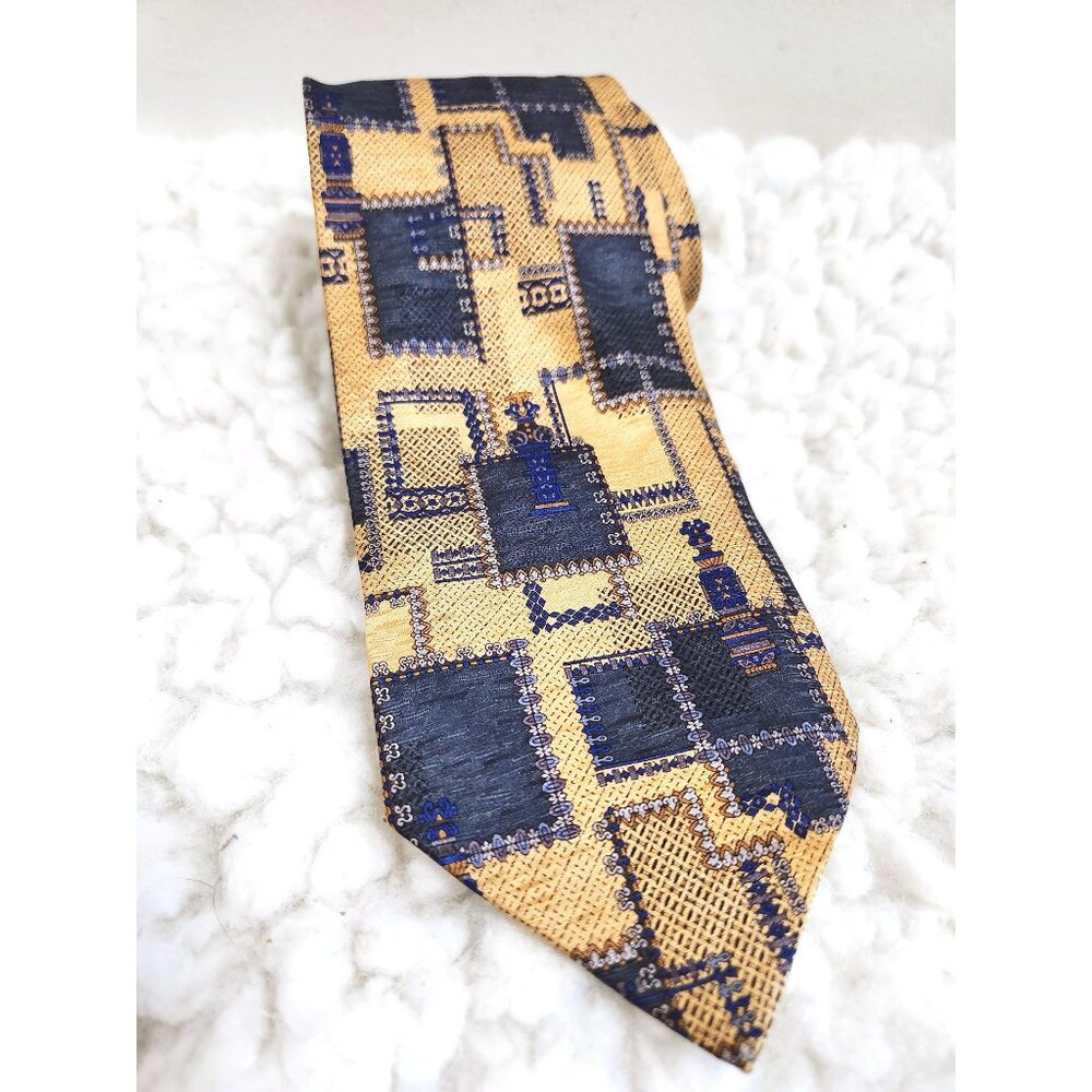 Daniel De Fasson Silk Necktie Gold and Blue Vintage Designer